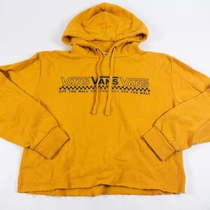 VANS Off the Wall Yellow Pull Over Cropped Sweater Hoodie Women's Extra Small